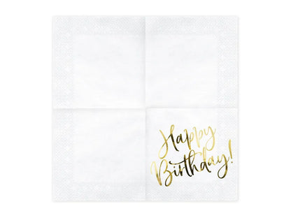 Happy Birthday Napkins in White 16x16