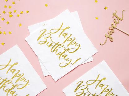 Happy Birthday Napkins in White 16x16