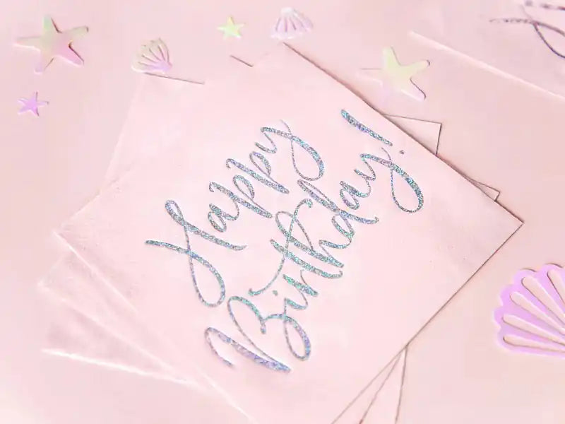 Servilletas Rosa Claro “Happy Birthday” Holográfico – Pack x20 - Narosa Sweet Party Barcelona