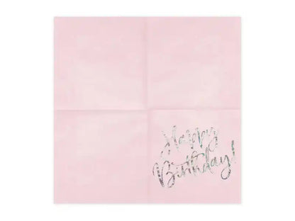 Servilletas Rosa Claro “Happy Birthday” Holográfico – Pack x20 - Narosa Sweet Party Barcelona