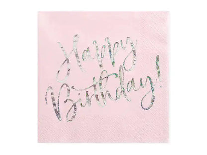 Servilletas Rosa Claro “Happy Birthday” Holográfico – Pack x20 - Narosa Sweet Party Barcelona