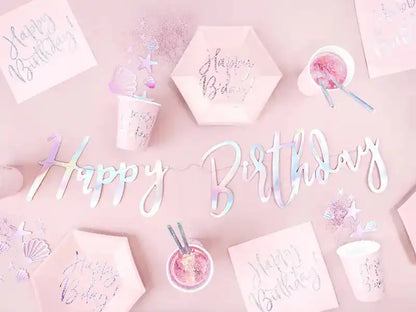Servilletas Rosa Claro “Happy Birthday” Holográfico – Pack x20 - Narosa Sweet Party Barcelona