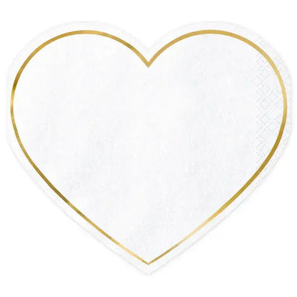Servilletas corazón blancas y doradas plegadas para decoración de mesa en bodas y eventos