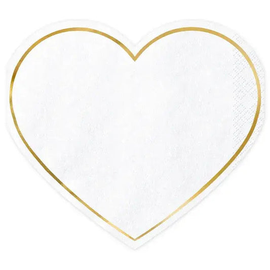 Servilletas corazón blancas y doradas plegadas para decoración de mesa en bodas y eventos