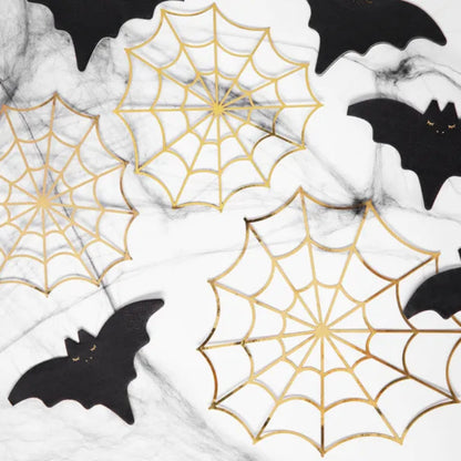 Pack 20 servilletas murciélago negro y dorado para Halloween