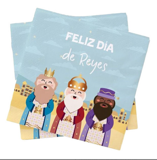 Servilletas de Reyes Magos Azules 16,5 x 16,5 cm – Pack de 20 Unidades