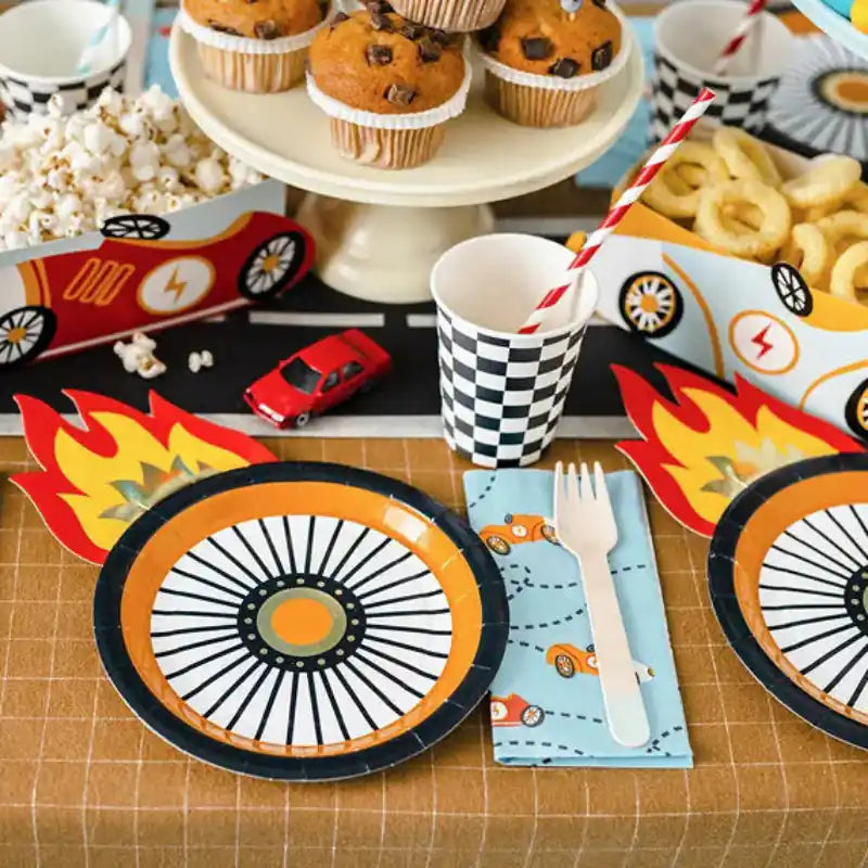 Servilletas decorativas vehículos azul desplegadas 33x33 cm para mesa de fiesta