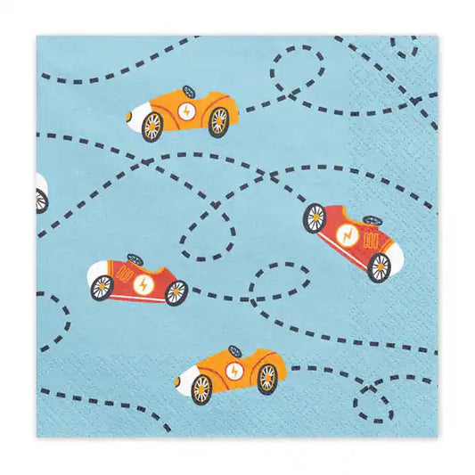 Servilletas de papel vehículos azul 33x33 cm para fiestas infantiles