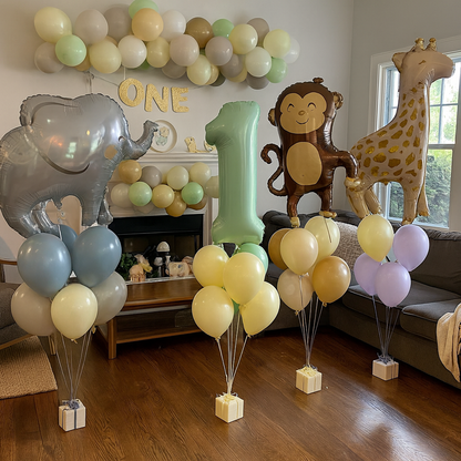 Jungle Animal Helium Balloon Bouquet Set – 1st Birthday