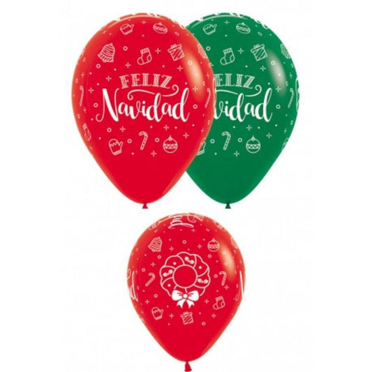 12 Red and Green Christmas Latex Balloons