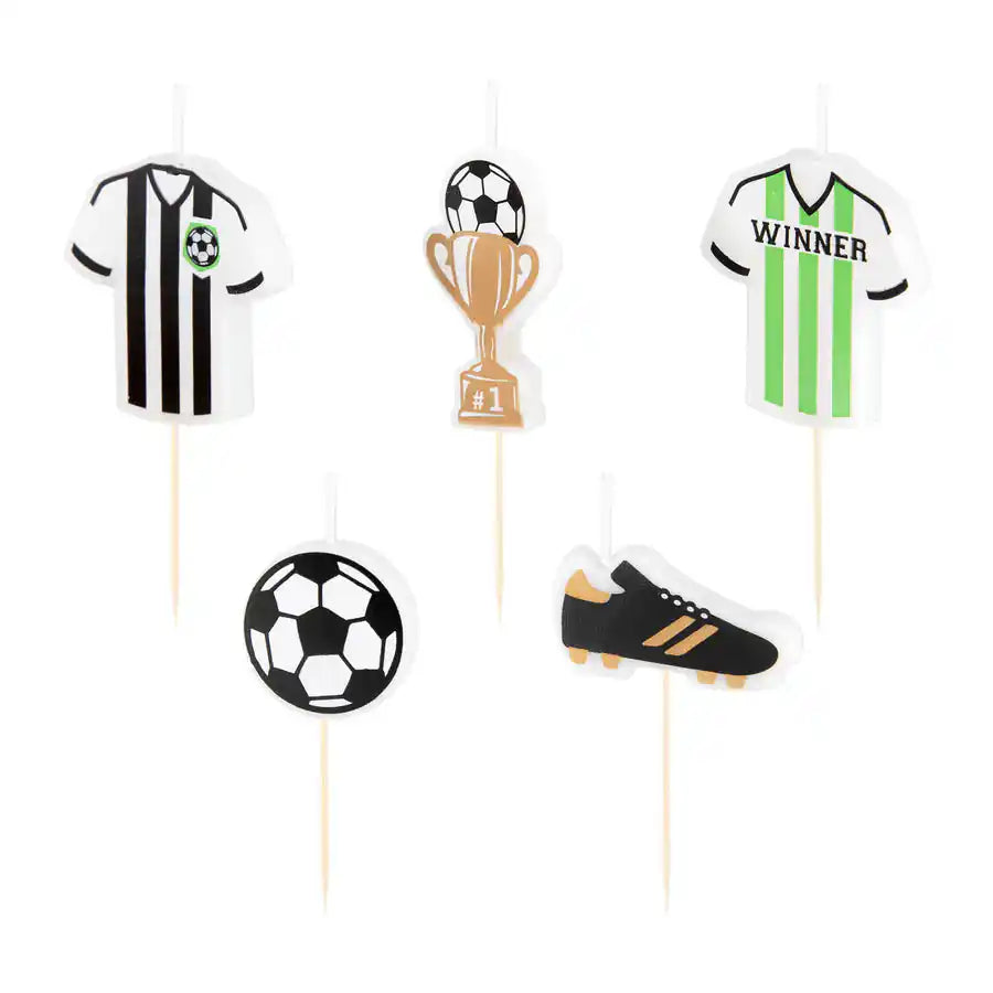 Detalle de velas temáticas fútbol 5 unidades