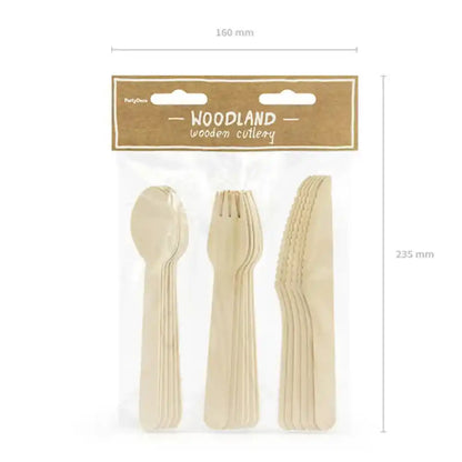 Set de Cubiertos de Madera Woodland - Pack de 18 Piezas, Ecológicos - Narosa Sweet Party Barcelona
