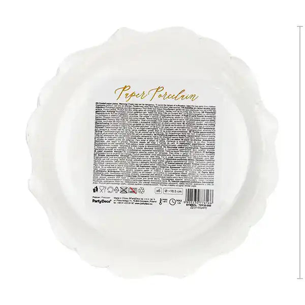 Platos de Papel Blancos con Borde Dorado (18,5 cm) – 6 uds - Narosa Sweet Party Barcelona