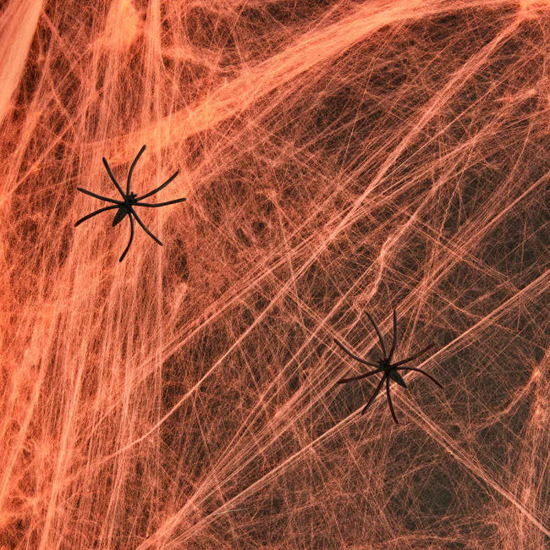 Telaraña Halloween Naranja con dos arañas