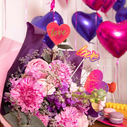 Set de 3 toppers Love con tonos dorado y violeta