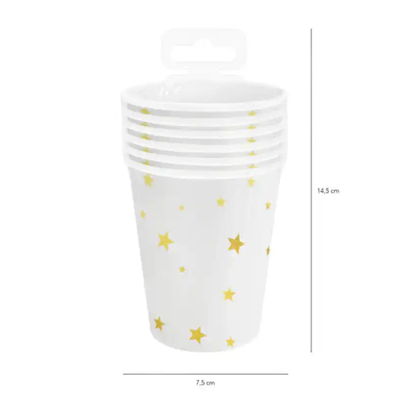 Pack 6 vasos estrellas doradas 220 ml celebraciones