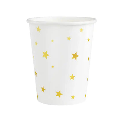 Vasos blancos con estrellas doradas, 220 ml, 6 uds. - Narosa Sweet Party Barcelona