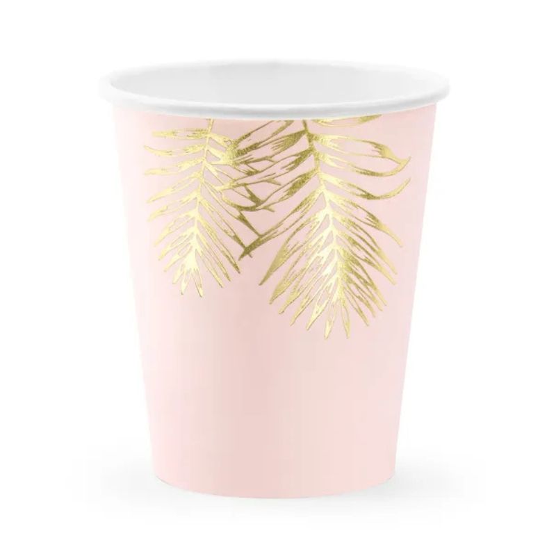 Vasos Leaves rosa claro con hojas doradas 220 ml pack 6