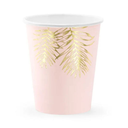 Vasos Leaves rosa claro con hojas doradas 220 ml pack 6