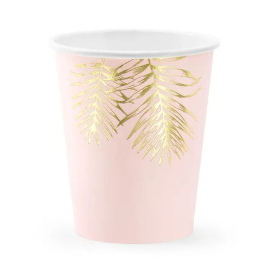 Vasos Leaves rosa claro con hojas doradas 220 ml pack 6