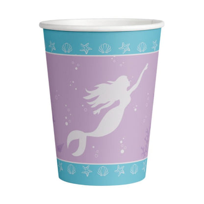 Vasos de papel Mermaid Shine lila 250 ml pack 8 uds.