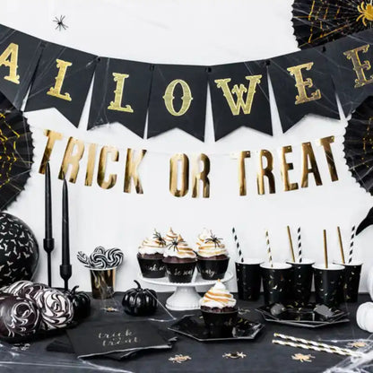 Vasos Papel Trick or Treat Negros y Dorados – Pack 6 Uds - Narosa Sweet Party Barcelona