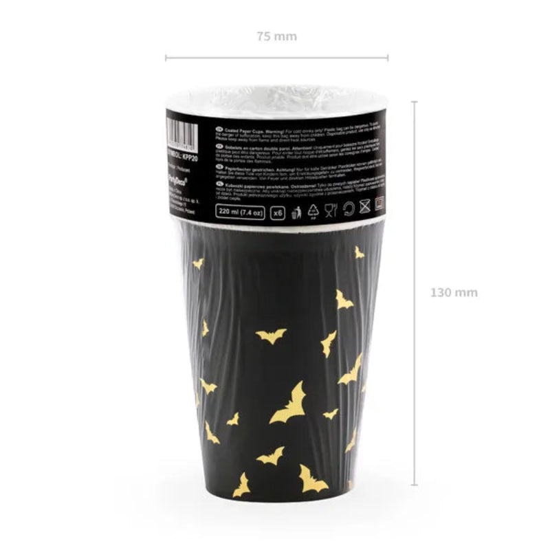Decoración Halloween con vasos negros y dorados elegantes