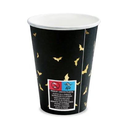 Vasos negros con murciélagos dorados