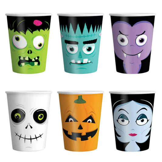 Vasos de papel Halloween Monsters con diseños divertidos
