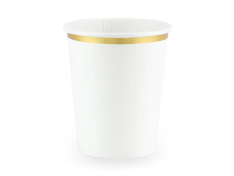 Vasos blancas de Papel Borde Dorado