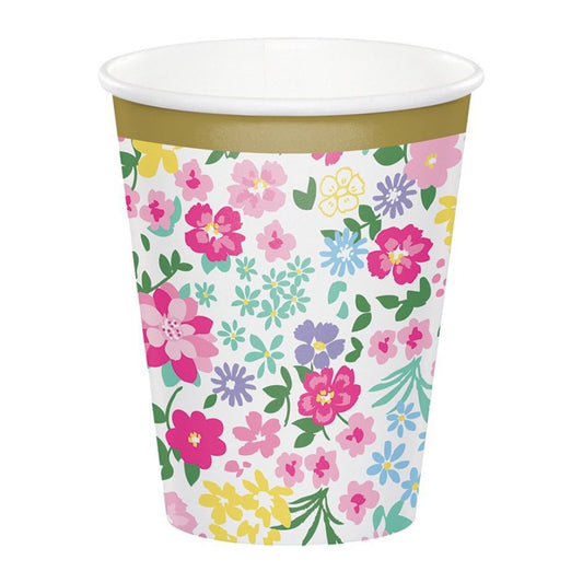 Vasos de Papel con Diseño Floral - Pack de 8