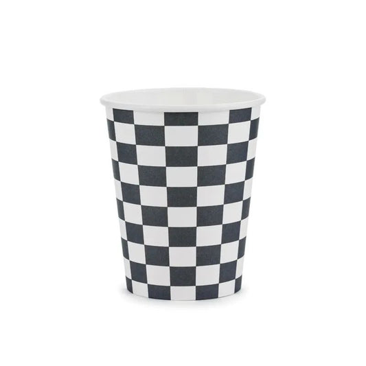 Vasos de papel Checkered Flag 220 ml con estampado dorado