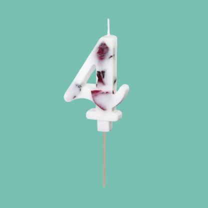 White Birthday Number Candle with Flower Petals - 8 cm