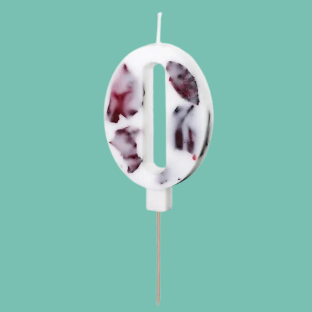 White Birthday Number Candle with Flower Petals - 8 cm