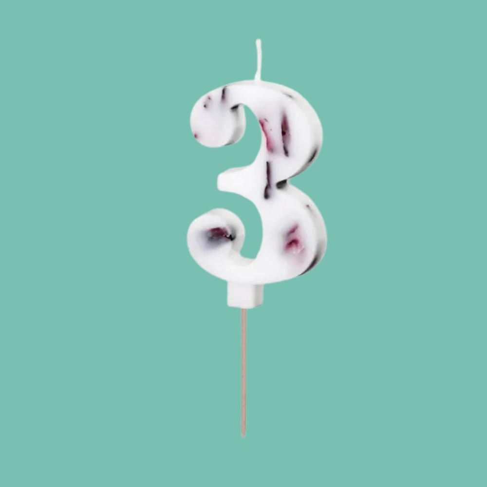 White Birthday Number Candle with Flower Petals - 8 cm