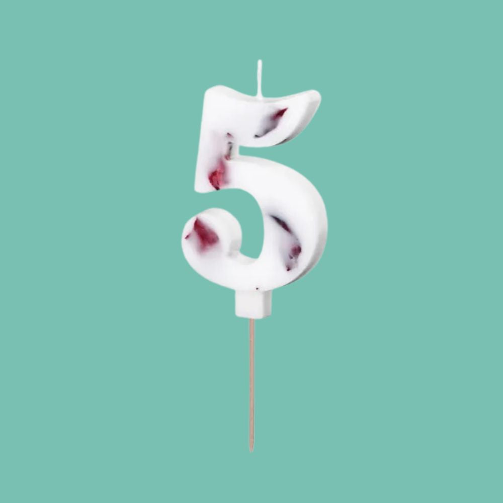 White Birthday Number Candle with Flower Petals - 8 cm