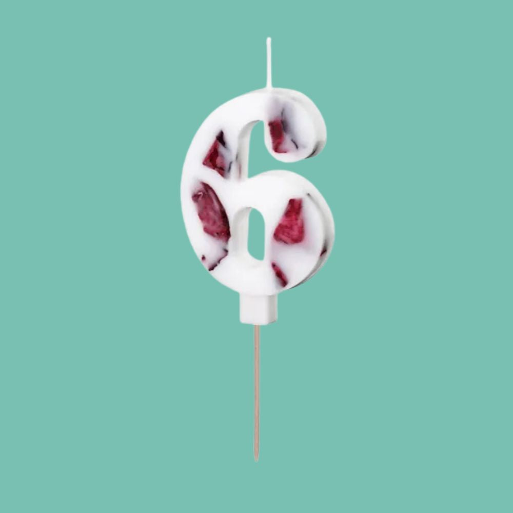 White Birthday Number Candle with Flower Petals - 8 cm