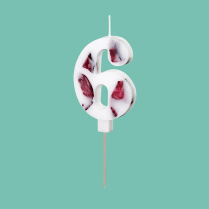 White Birthday Number Candle with Flower Petals - 8 cm