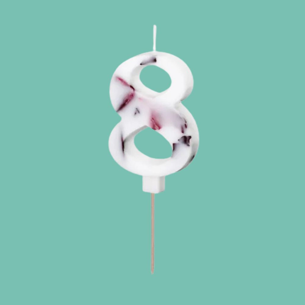 White Birthday Number Candle with Flower Petals - 8 cm