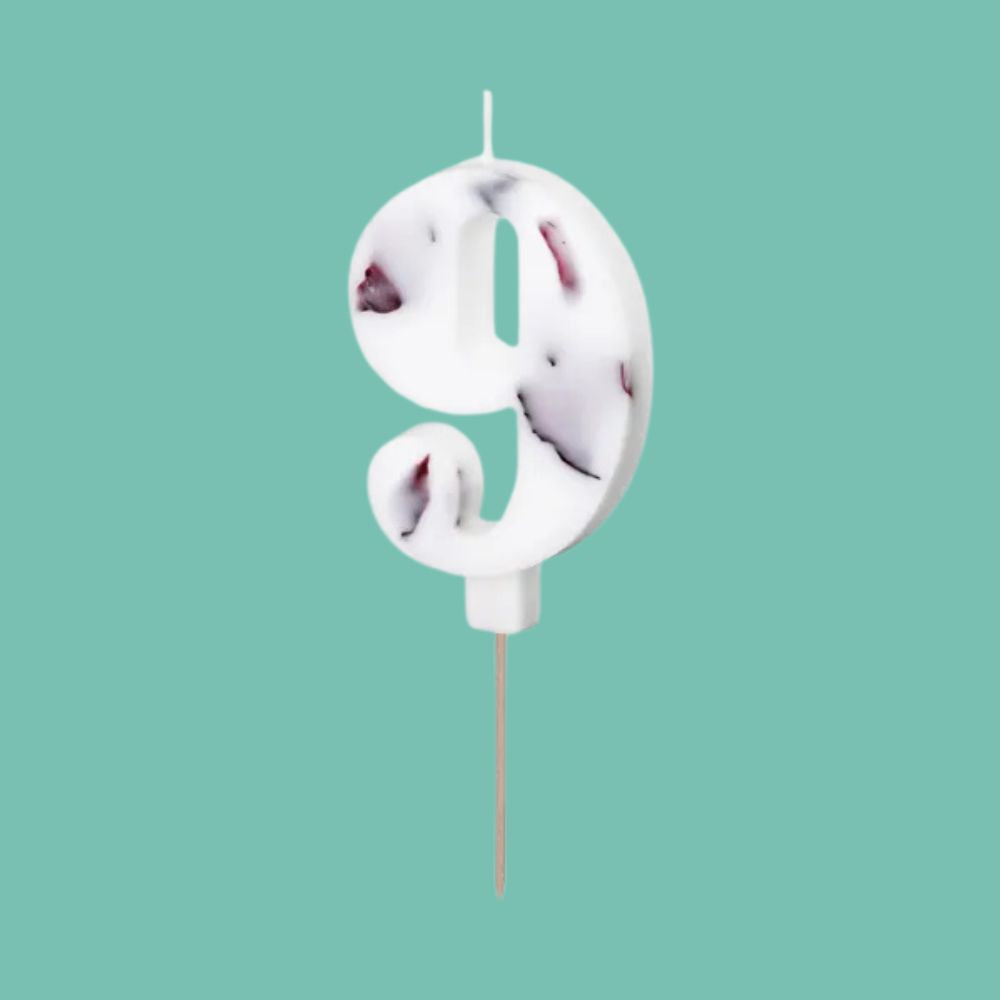 White Birthday Number Candle with Flower Petals - 8 cm