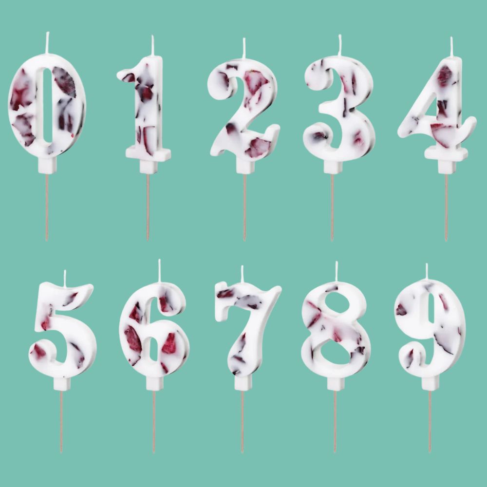 White Birthday Number Candle with Flower Petals - 8 cm