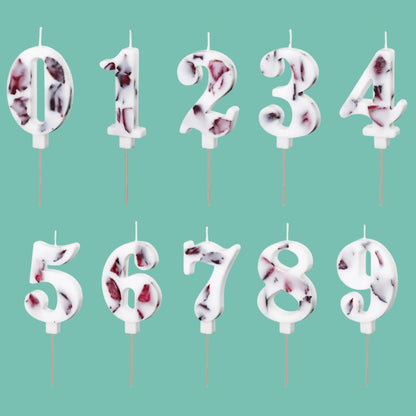 White Birthday Number Candle with Flower Petals - 8 cm