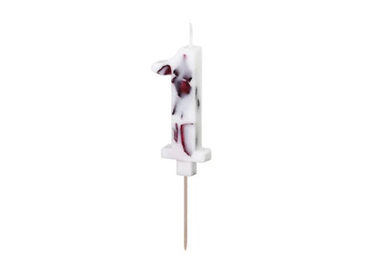 White Number Birthday Candle with Flower Petals 8 cm