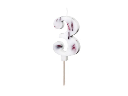 White Number Birthday Candle with Flower Petals 8 cm