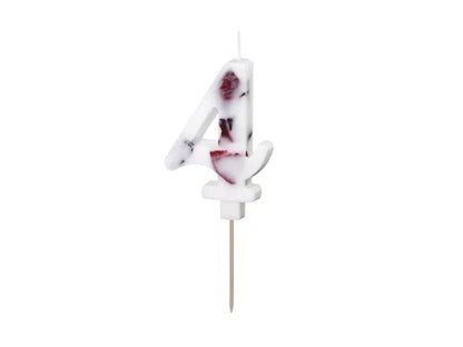 White Number Birthday Candle with Flower Petals 8 cm