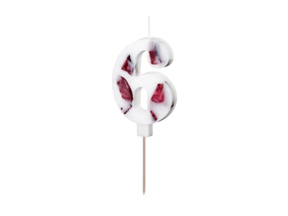 White Number Birthday Candle with Flower Petals 8 cm