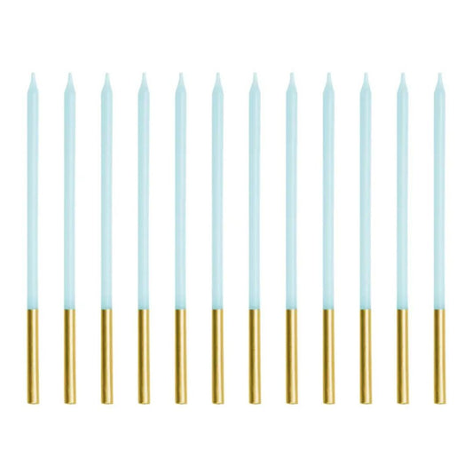 Velas de Cumpleaños Azul Claro 14 cm - Pack de 12