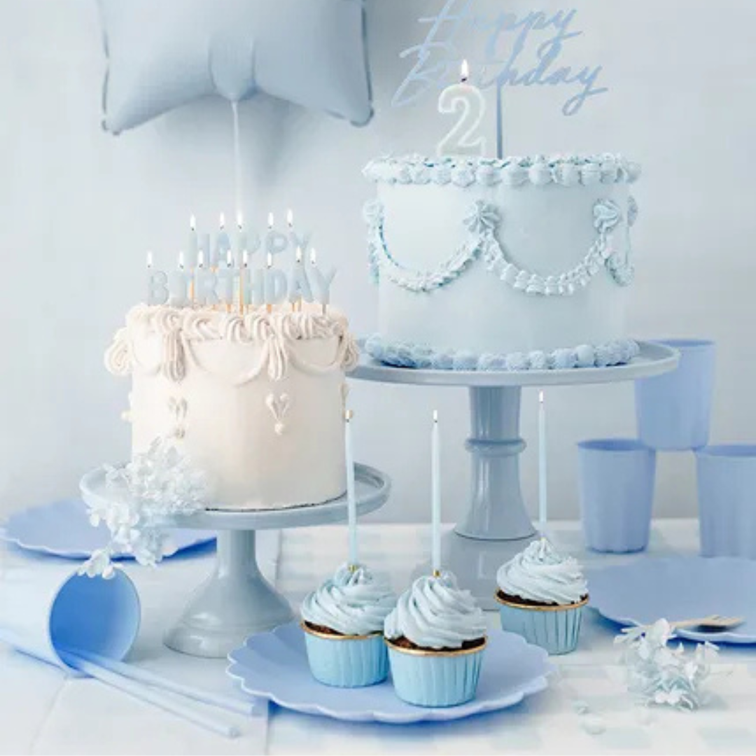 Velas de Cumpleaños Azul Claro 14 cm - Pack de 12