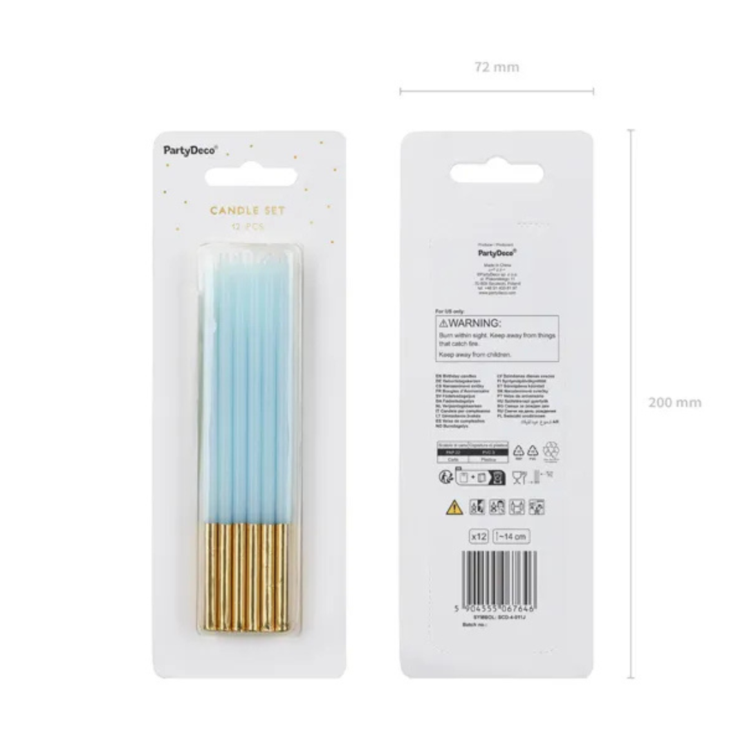 Velas de Cumpleaños Azul Claro 14 cm - Pack de 12