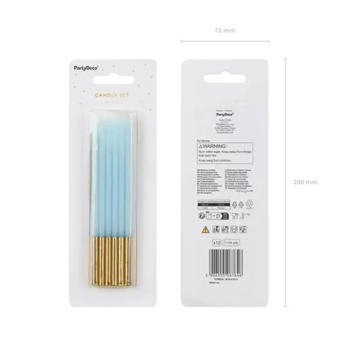 Velas de Cumpleaños Azul Claro 14 cm - Pack de 12 - Narosa Sweet Party Barcelona